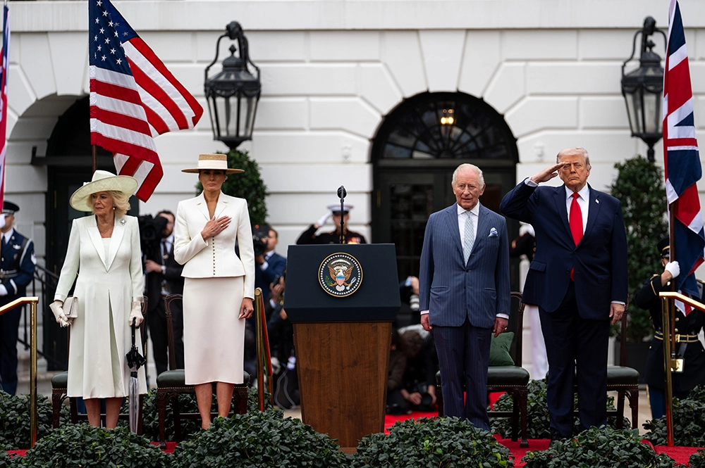 Королева Камилла, Мелания Трамп, Карл III и Дональд Трамп. 